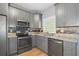 Stylish kitchen boasts gray cabinetry, stainless steel appliances, and tile backsplash for a modern design at 3111 Jones St, East Point, GA 30344