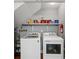Functional laundry room with modern washer and dryer, and storage shelf at 3111 Jones St, East Point, GA 30344