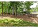 Wood fenced backyard with mature trees, offering shade and privacy at 1404 Vernon North Dr, Dunwoody, GA 30338