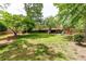 Large, grassy backyard featuring mature trees, a wooden fence, and a play set at 1404 Vernon North Dr, Dunwoody, GA 30338