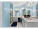 Spacious bathroom with double sinks, vanity area, and a glass-enclosed shower at 1377 Downington Nw Ln, Acworth, GA 30101