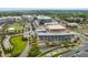 Aerial view of community commercial buildings with fountain and green space at 960 Lost Forest Dr, Sandy Springs, GA 30328