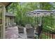Exterior back deck featuring dining and seating areas with views of the surrounding trees at 960 Lost Forest Dr, Sandy Springs, GA 30328
