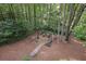 An aerial view of a beautiful backyard featuring a fire pit and a swing at 960 Lost Forest Dr, Sandy Springs, GA 30328