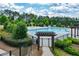 Community pool surrounded by lush landscaping and trees on a sunny day at 411 Ridgeway Ln, Canton, GA 30114