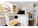 Bright craft room with great natural light, laminate flooring, and white shelves and cabinets at 411 Ridgeway Ln, Canton, GA 30114