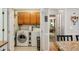Convenient laundry area featuring a washer, dryer, utility sink, and storage cabinets at 5107 Old Chestnut Ct, Woodstock, GA 30188