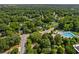 Aerial view of a pool and homes nestled among dense trees in a residential neighborhood at 1751 Thomasville Se Dr, Atlanta, GA 30315