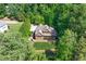 Aerial view of a brick house surrounded by trees in a neighborhood at 5765 Riley Rd, Cumming, GA 30028