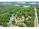 Aerial view of a neighborhood surrounded by lush forest and a large lake providing serene natural beauty at 1130 S Rudder Rd, Cumming, GA 30041