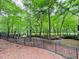 Backyard with lush greenery and an iron fence bordering the property provides a secure and beautiful outdoor space at 1023 Little Darby Ln, Suwanee, GA 30024