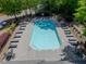 Aerial view of community pool with lounge chairs and tables in fenced-in area at 212 Ranier Court, Canton, GA 30114