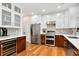 Modern kitchen with stainless steel appliances, white cabinets, and wine cooler for entertaining at 247 Creek View Ln, Acworth, GA 30102