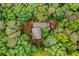 Overhead view of a home with a pool, nestled among mature trees, highlighting its secluded and peaceful setting at 5410 Rosser Rd, Stone Mountain, GA 30087