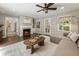 Cozy living room with a fireplace, ceiling fan, and ample natural light at 4243 Mcclatchey Ne Cir, Atlanta, GA 30342