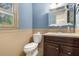 Powder room with attractive vanity, neutral walls and trim, and modern fixtures at 106 Waterford Place Pl, Acworth, GA 30101