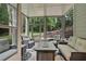 Cozy screened porch features comfortable seating and views of the backyard at 870 River Cliff Ct, Suwanee, GA 30024