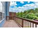 Wooden deck overlooking greenery and a street, with a home's blue siding visible at 1122 Cotton Gin Dr, Woodstock, GA 30188