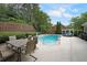 Private backyard swimming pool, complete with lounging area and landscaped surroundings at 5617 Asheforde Ln, Marietta, GA 30068