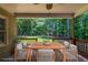 Staged back porch with outdoor dining set perfect for enjoying the serene backyard view at 1406 Windy Ridge Se Ct, Conyers, GA 30013