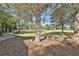 Lush backyard with mature trees offers ample space for relaxation, including lounge chairs and table setting at 160 Isleworth Way, Fayetteville, GA 30215