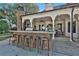 Covered outdoor bar featuring stone accents and seating for seven is perfect for entertaining on the home's back porch at 160 Isleworth Way, Fayetteville, GA 30215