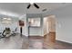 Open dining area featuring hardwood floors, chandelier and pass-through to the kitchen at 3351 Vintage Se Cir, Smyrna, GA 30080