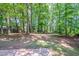 A backyard featuring mature trees, green ground cover, and a partial fence at 1934 Patton Pl, Lithonia, GA 30058