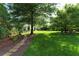 Lush backyard with manicured lawn, mature trees, and stone pathway at 2795 Peachtree Ne Rd # 1009, Atlanta, GA 30305
