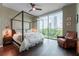 Spacious bedroom with a canopy bed, hardwood floors, and a large window with city view at 2795 Peachtree Ne Rd # 1009, Atlanta, GA 30305