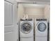 A functional laundry room equipped with a front loading washer and dryer at 416 Montclair Ct, Woodstock, GA 30188