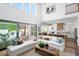 Spacious living room with high ceilings, a modern sofa, and sliding glass doors that lead to an outdoor patio at 6930 Pond View Dr, Cumming, GA 30028