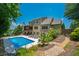 Large backyard with a refreshing pool, patio for lounging, and mature trees providing shade and privacy at 200 Glenview Ct, Woodstock, GA 30188