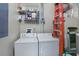 Functional laundry room with washer, dryer, and storage shelves at 845 Spring Nw St # 129, Atlanta, GA 30308
