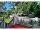 Backyard deck overlooking the yard, with views of the garage and lush landscaping at 1595 Lake Lucerne Rd Sw, Lilburn, GA 30047