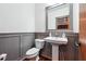Charming powder room featuring stylish wainscoting, a pedestal sink, and modern fixtures at 1802 Dekalb Ne Ave, Atlanta, GA 30307