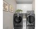 Well-organized laundry room featuring a modern washer and dryer with built-in shelving and nice decor at 321 River Green Ave, Canton, GA 30114