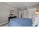 Charming bedroom featuring a vanity and two closets with a plush blue bedspread at 6840 Canyon Creek Way, Cumming, GA 30028