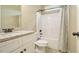 Bright bathroom featuring a shower-tub combo, granite countertop, and neutral color palette at 27 Rose Brooke Cir, White, GA 30184