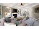Spacious living room featuring coffered ceiling, fireplace, and built-in shelving with plenty of natural light at 2968 Ovalene Sw Ct, Marietta, GA 30064