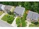 Aerial view of a well-manicured home with lush landscaping and mature trees at 5655 Stevehaven Ln, Cumming, GA 30028