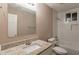 Bathroom with granite countertop vanity and tub/shower combo at 225 Fireside Way, Fairburn, GA 30213
