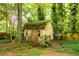 Backyard shed surrounded by mature trees offering ample outdoor storage and privacy at 4324 Japonica Sw Ct, Lilburn, GA 30047