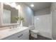Stylish bathroom with vanity, a tub with shower and neutral wall color at 4408 Brandon Ne Ct, Marietta, GA 30066