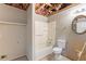 Bathroom in need of repairs with a shower and toilet at 5856 Rock Rd, Union City, GA 30291
