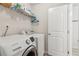 Convenient laundry room with modern Samsung washer/dryer and wire shelving for storage at 6360 Boulder Rdg, Cumming, GA 30028