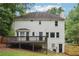 Rear exterior of house with white siding, deck, and walkout basement at 2745 Saxon Drive, Duluth, GA 30096