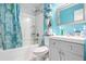Bathroom with a tub/shower combination and a single sink vanity at 2087 Chestnut Way, Lithia Springs, GA 30122