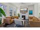Bright living room with leather couches, modern fireplace, and large windows at 2034 Rockledge Ne Rd, Atlanta, GA 30324