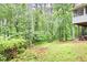 Private backyard showcasing wooded views and a charming outdoor space with mature trees at 2041 Millspring Nw Way, Kennesaw, GA 30152